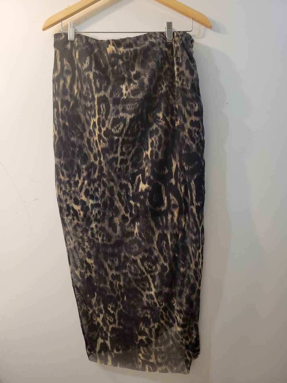 All Saints Nora Leopard Print Mesh Ruched Midi Skirt Sheer Overlay Size 10 - Picture 9 of 14